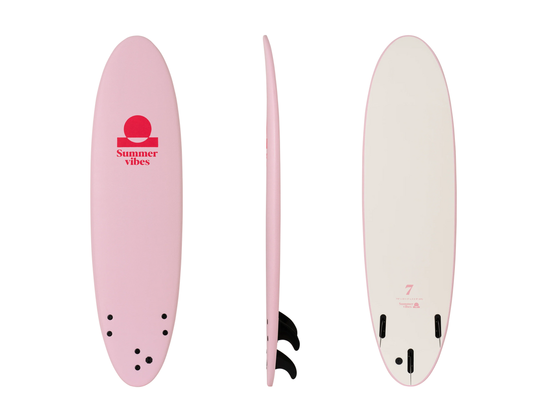 Summer vibes Mini Mal 7' Softboard - Pink White - Summer vibes