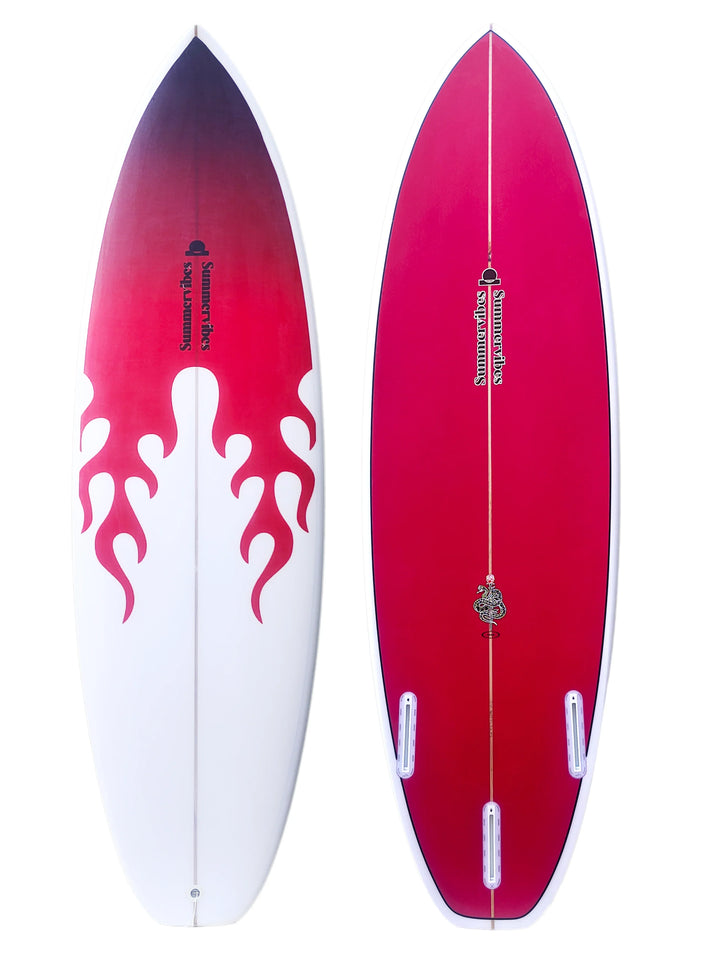 Summer vibes Grom Youth Shortboard Surfboard - Red flame