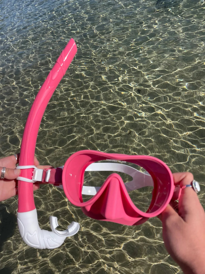 Seaside ave Mask & Snorkel Set - Hibiscus Pink White wash Candy Combo
