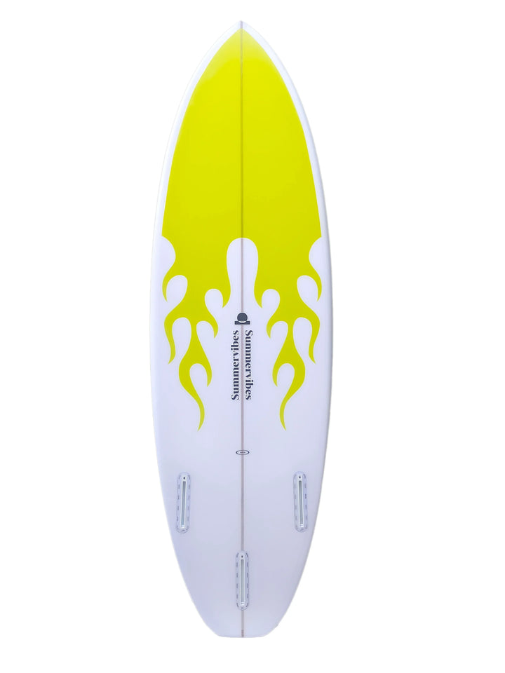 Summer Vibes Grom Youth Shortboard Surfboard - Yellow flame
