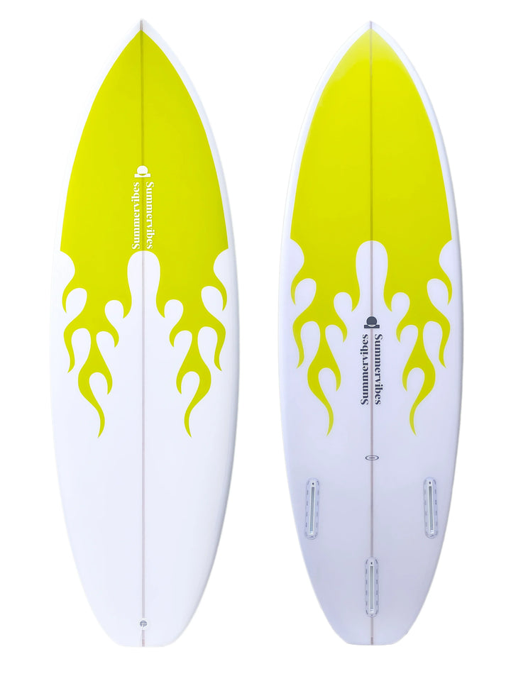 Summer Vibes Grom Youth Shortboard Surfboard - Yellow flame