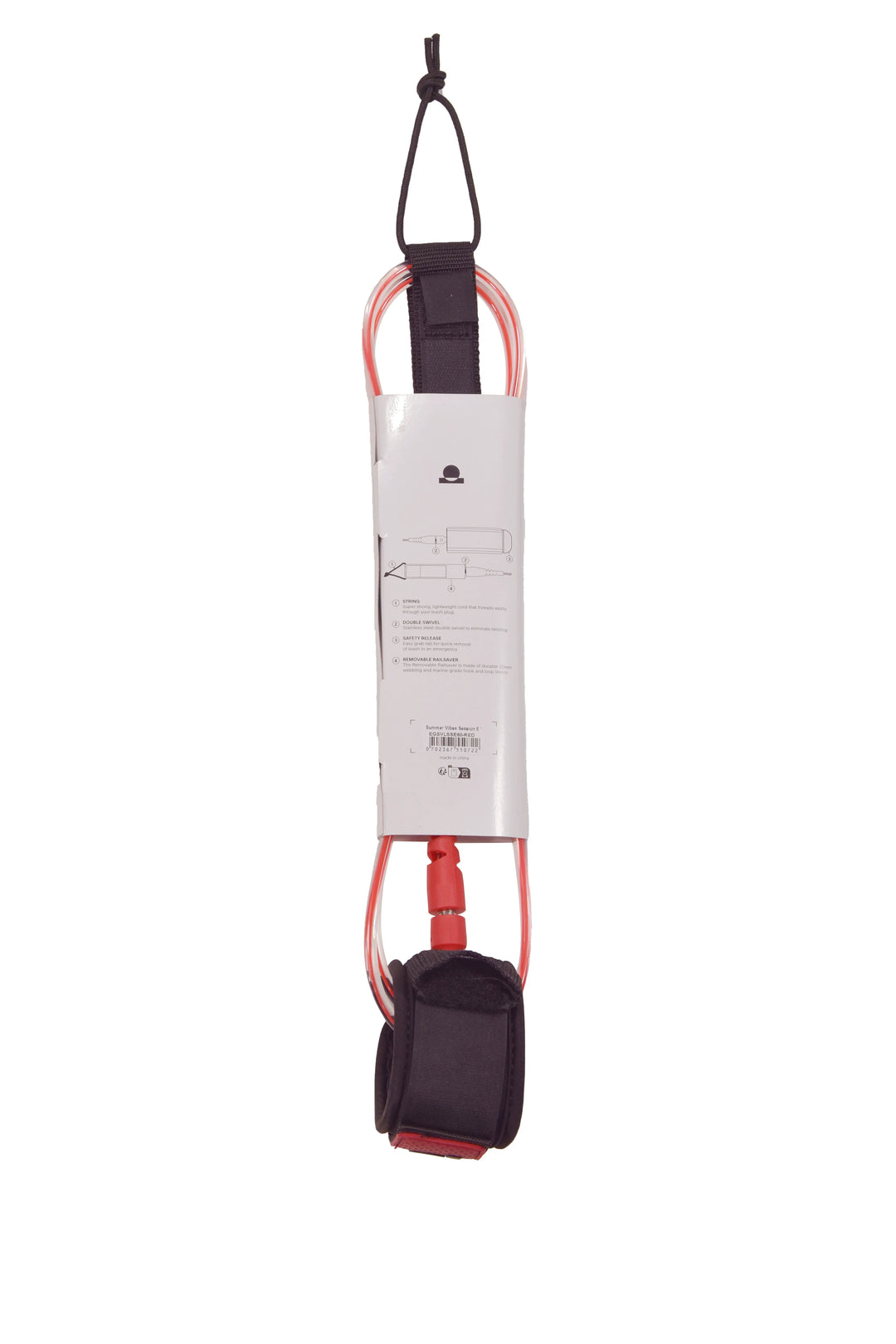 Summer Vibes Session 6ft Surfboard Leash Leg rope - Red Clear