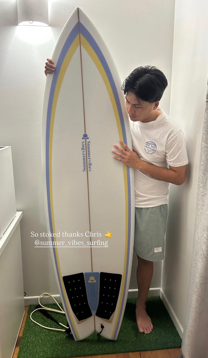 Summer vibes Fish Swallow Tail Surfboard - Blue / Tan