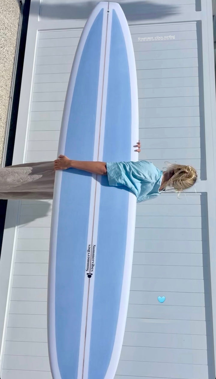 Summer vibes Classic Longboard Noserider Single Fin Surfboard - 9'1 - Blue