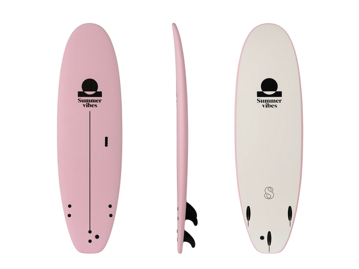 Summer vibes School Rental Widebody Softboard With Handle - Pink white