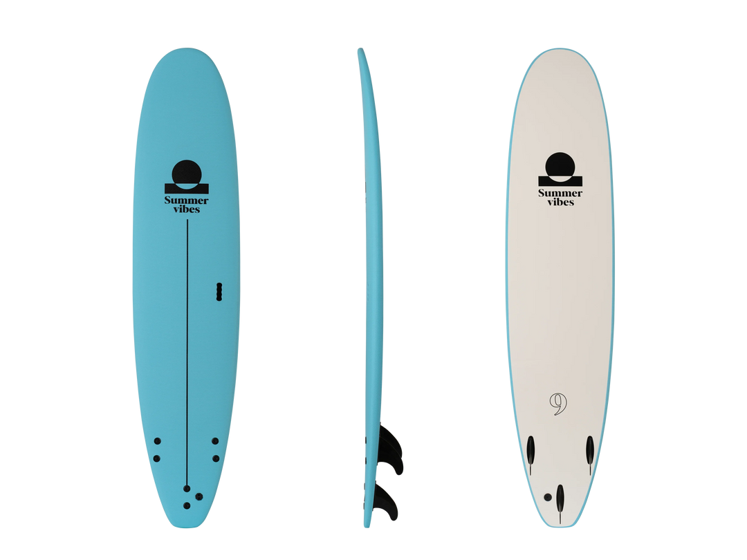 Summer vibes Surf School Rental Softboard with Handle - Blue white