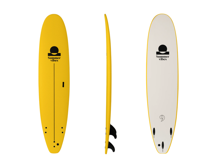 Summer vibes Beginner School Rental Softboard with Handle - Yellow white