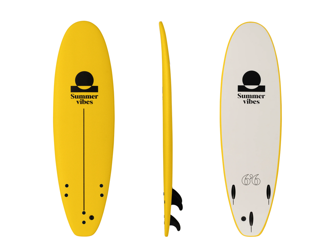 Summer vibes Beginner School Rental Softboard with Handle - Yellow white