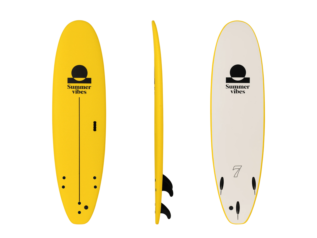 Summer vibes Beginner School Rental Softboard with Handle - Yellow white