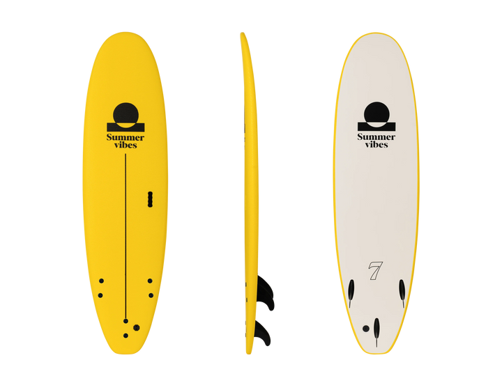 Summer vibes Beginner School Rental Softboard with Handle - Yellow white