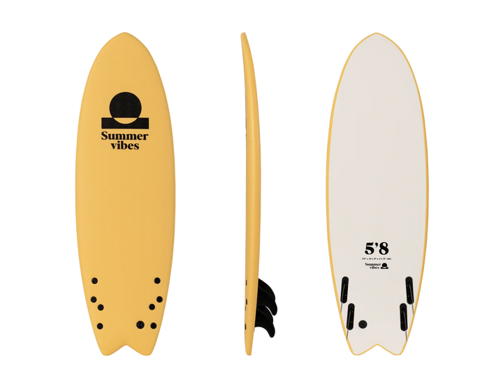 Summer vibes Quad Fish 5'8 Softboard - Lt Yellow White
