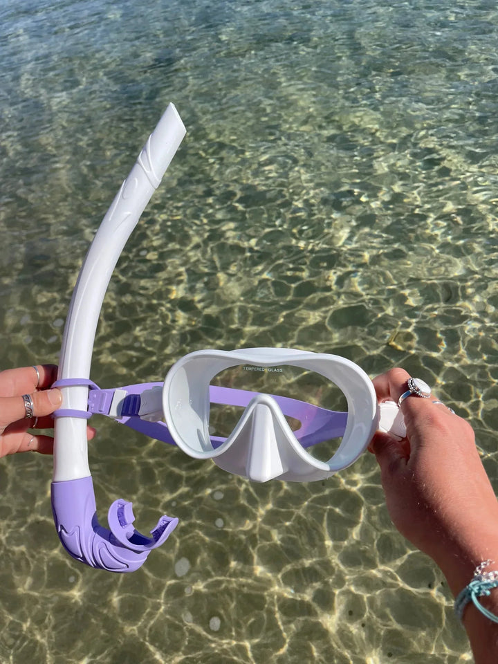 Seaside ave Mask & Snorkel Set - White wash Purple Candy Combo