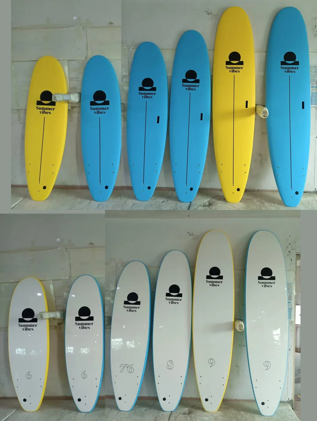 Summer vibes Beginner School Rental Softboard with Handle - Yellow white